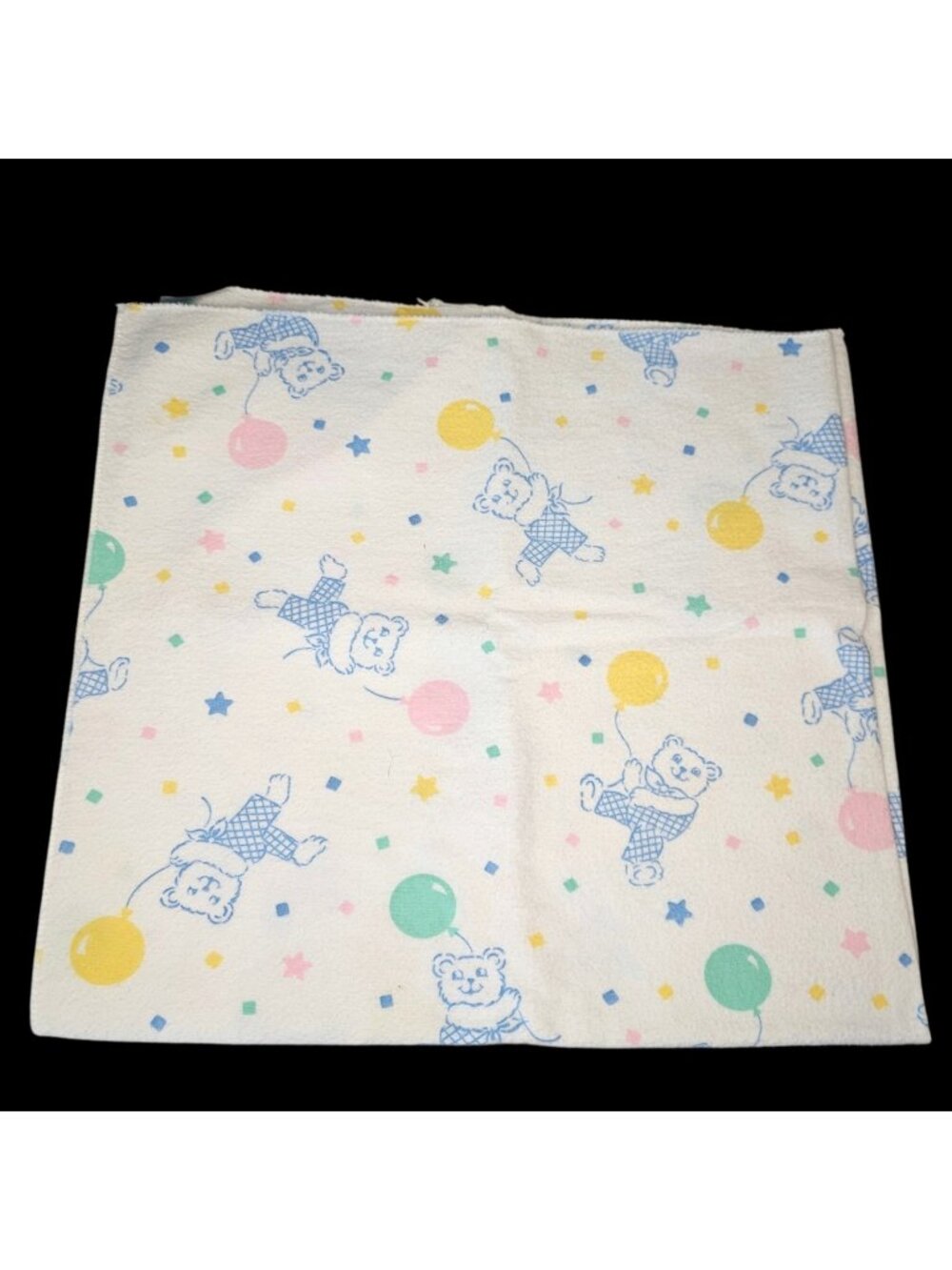 VTG Sears? Baby Receiving Blanket Flannel Teddy Bears Balloons Pastel 80s Stains